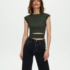 Aritzia Wilfred Knit Cut out Top Charcoal Grey